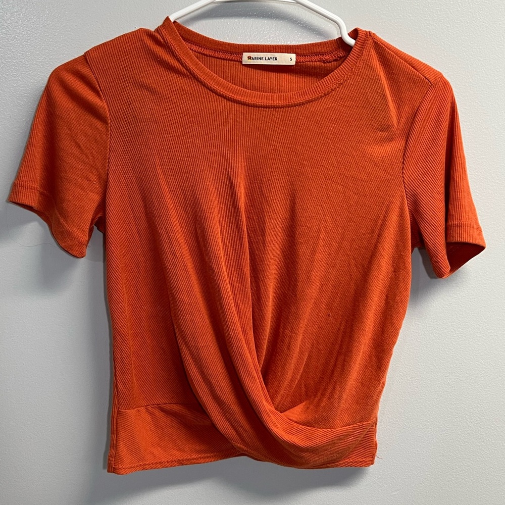 Marine Layer Burnt Orange Lexi Rib Crop Twist Front Top - Size Small